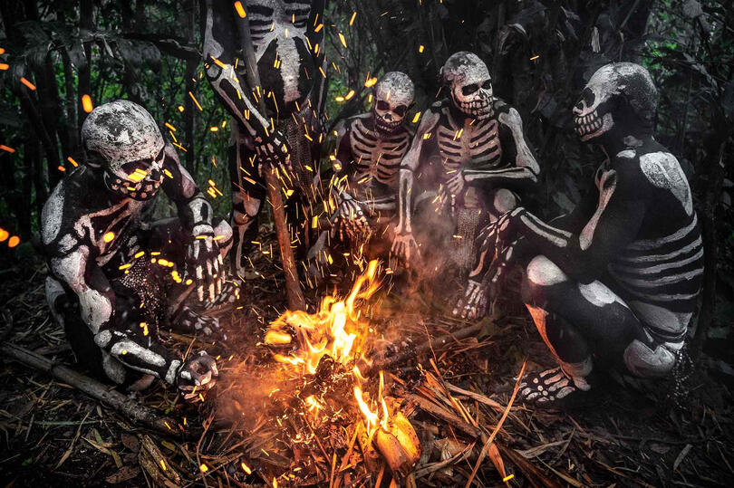 Spirits in the Night Group of Skeleton tribesmen Buy Print