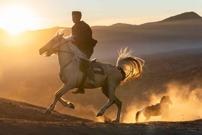 Riding Into The Sun A Tengger horseman riding at sunrise © Roberto Pazzi