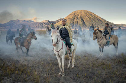 Tengger Horsemen A group of Tengger horsemen at the foot of the Bromo volcano Buy Print