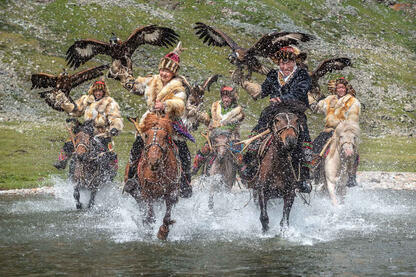 The Ford Kazakh eagle hunters crossing a ford Buy Now
