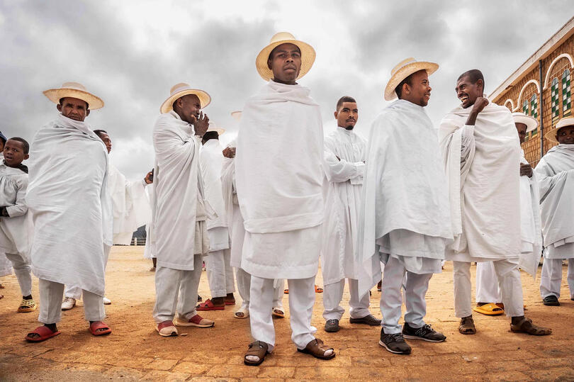 The White Shepherds Group of believers before the Sunday service © Roberto Pazzi