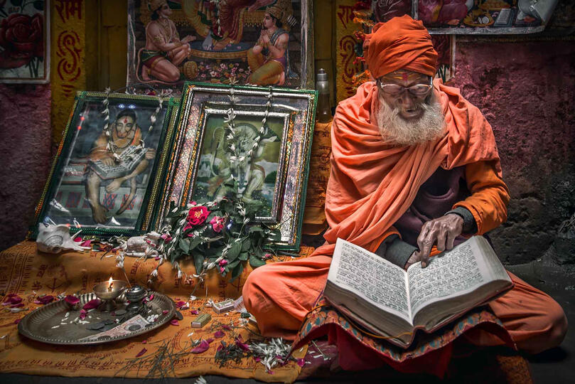 The Prayer Portrait of a sadhu in prayer Buy Print