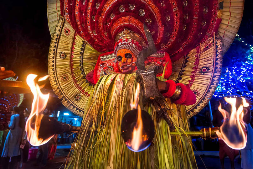Shamanic Dance A moment of the Theyyam, Hindu Shamanic ritualistic dance form © Roberto Pazzi