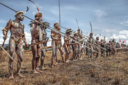 The Army Array of Dani warriors in a parade Buy Now