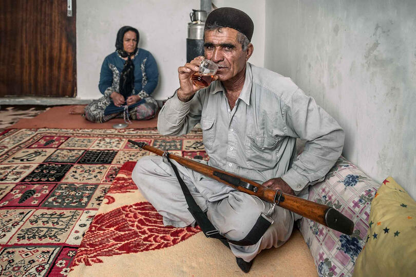 Bakhtiari Portrait of a Bakhtiari tribesman with his wife Buy Print