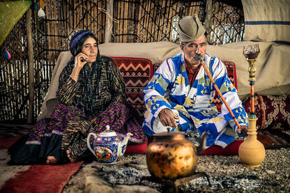 Qashqai People Portrait of a Qashqai tribesman with his wife © Roberto Pazzi