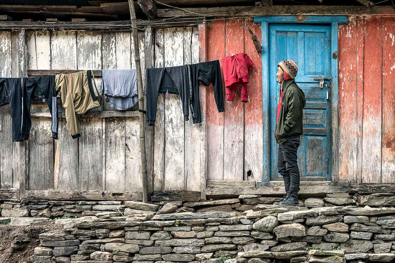 The Washing Line Daily life scene on Himalaya Buy Print